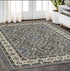 5' X 8' Blue And Gray Oriental Area Rug With Fringe